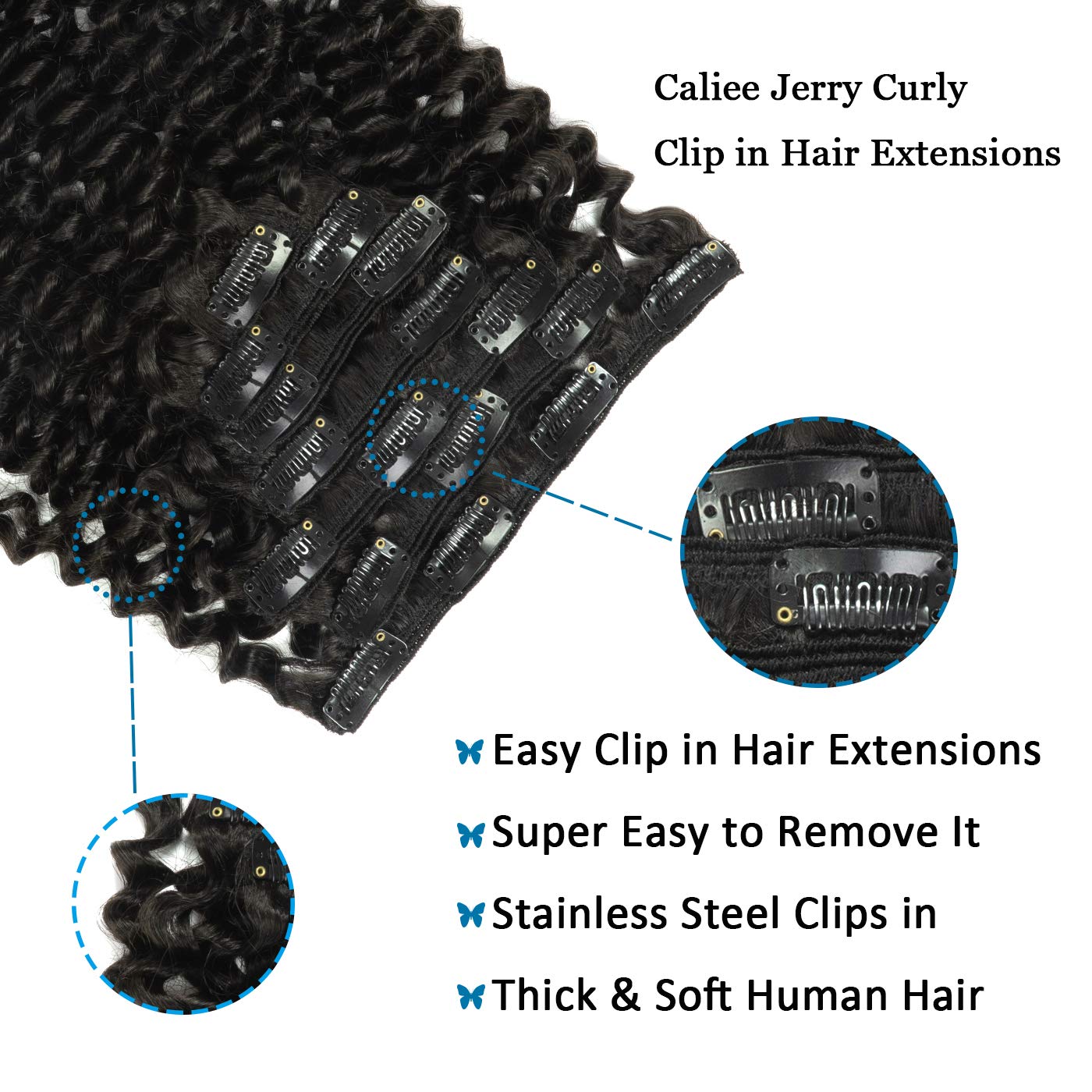 100% Human Hair 7 PCS Set Clip in Curly Extension Invisible Hair Strand