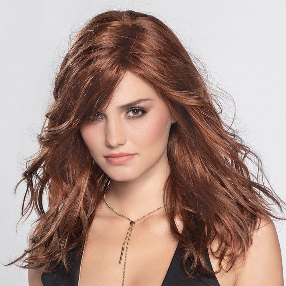 100% Human Hair Mono Womens Wigs, Champagne Rooted & Copper Brown Mix