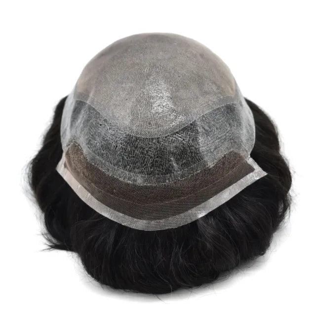 100% Human Hair Mens Toupee BIO-A 8"x10" Men's Lace Front Skin Top Skin PU