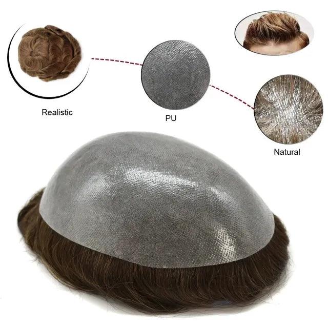 100% Human Hair PAPY Mens Toupee 0.12mm Thin Skin Wigs for Men