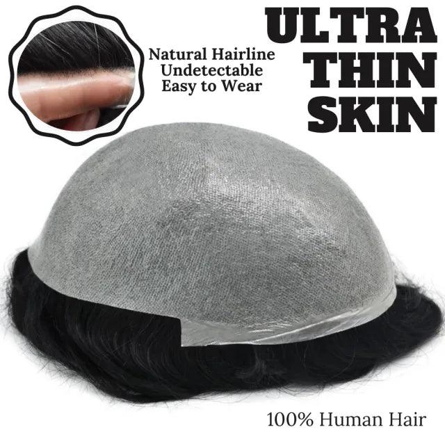 100% Human Hair Mens Toupee Thin Skin Men's Hair V-Looped Short Wigs For Men