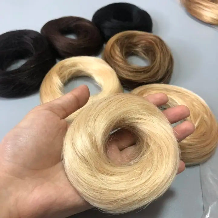 Human Hair Scrunchie With Rubber Band Hair Ring Wrap Extensions