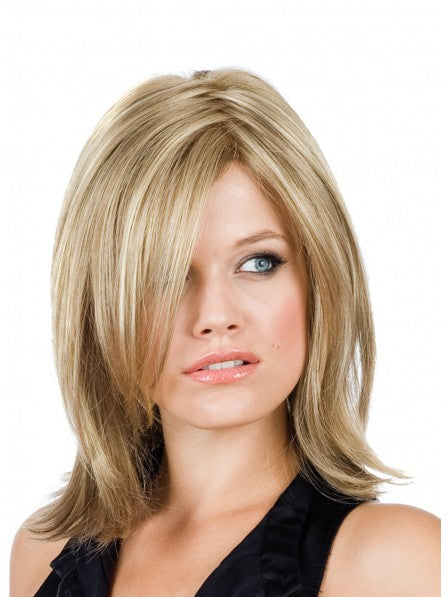 100% Human Hair Natural Mid Shoulder Length Wigs, Medium Blonde & Light Brown