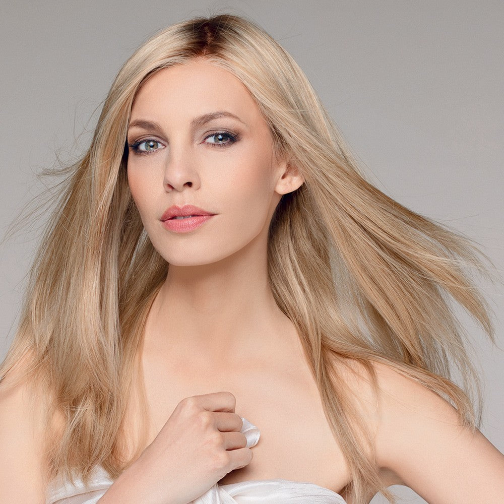 100% Human Hair Long Virgin Hair Wigs, Sandy Blonde Rooted & Dark Chocolate mix