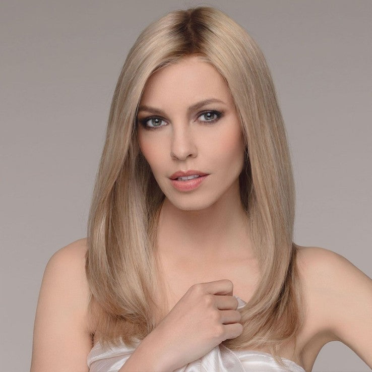 100% Human Hair Long Virgin Hair Wigs, Sandy Blonde Rooted & Dark Chocolate mix