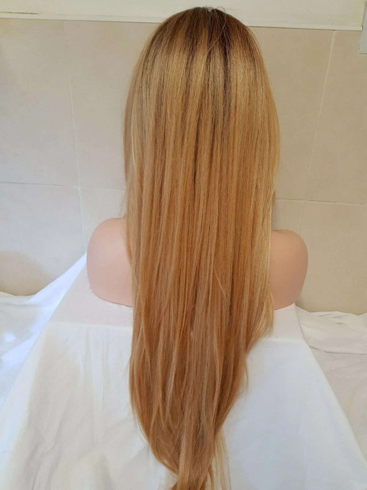 100% Human Hair Virgin Hair Womens 14-16/20-22'' Inch Wig, Golden Blonde