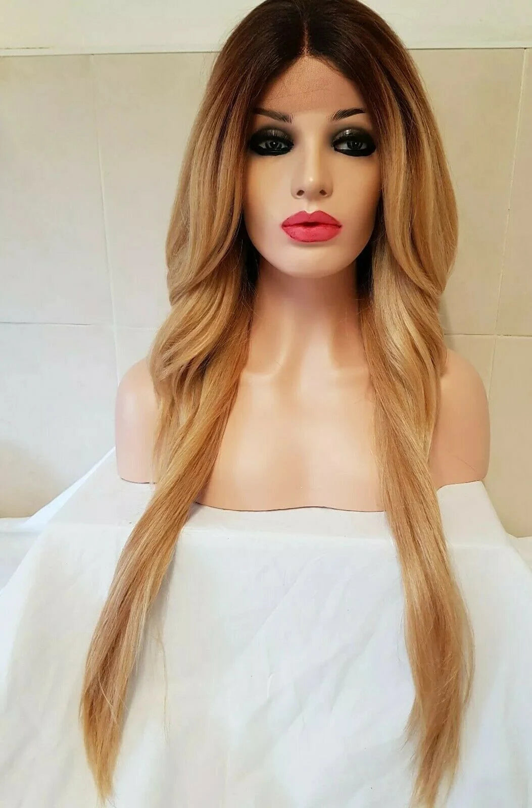 100% Human Hair Virgin Hair Womens 14-16/20-22'' Inch Wig, Golden Blonde