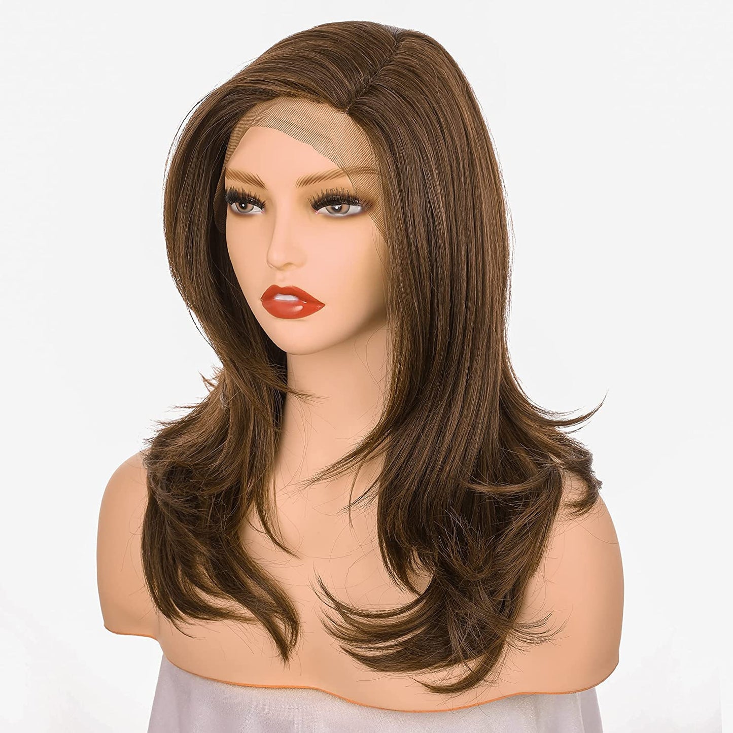 100% Human Hair Natural Mid Shoulder Length Wigs, Medium Blonde & Light Brown
