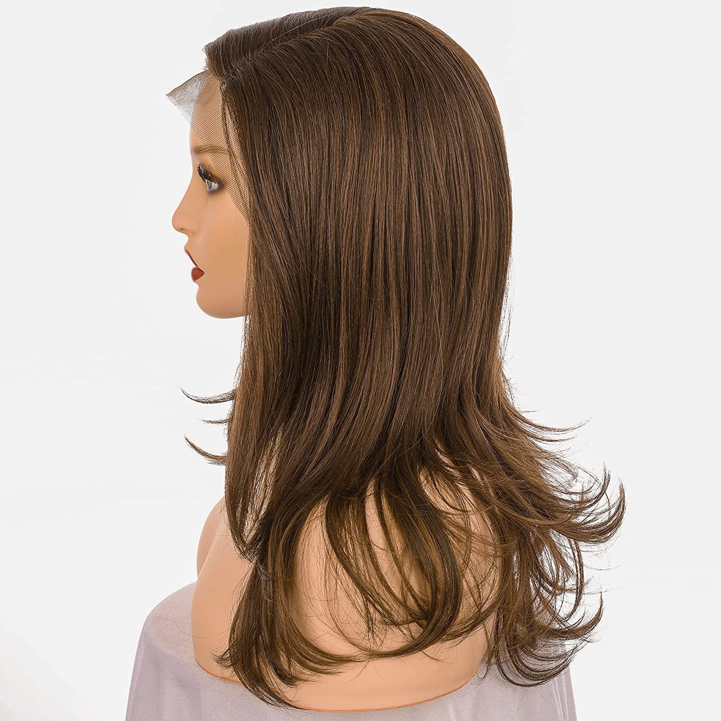 100% Human Hair Natural Mid Shoulder Length Wigs, Medium Blonde & Light Brown