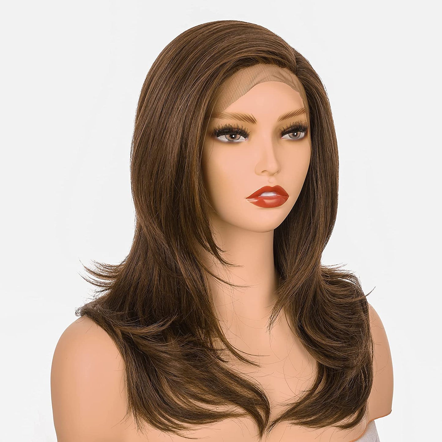 100% Human Hair Natural Mid Shoulder Length Wigs, Medium Blonde & Light Brown