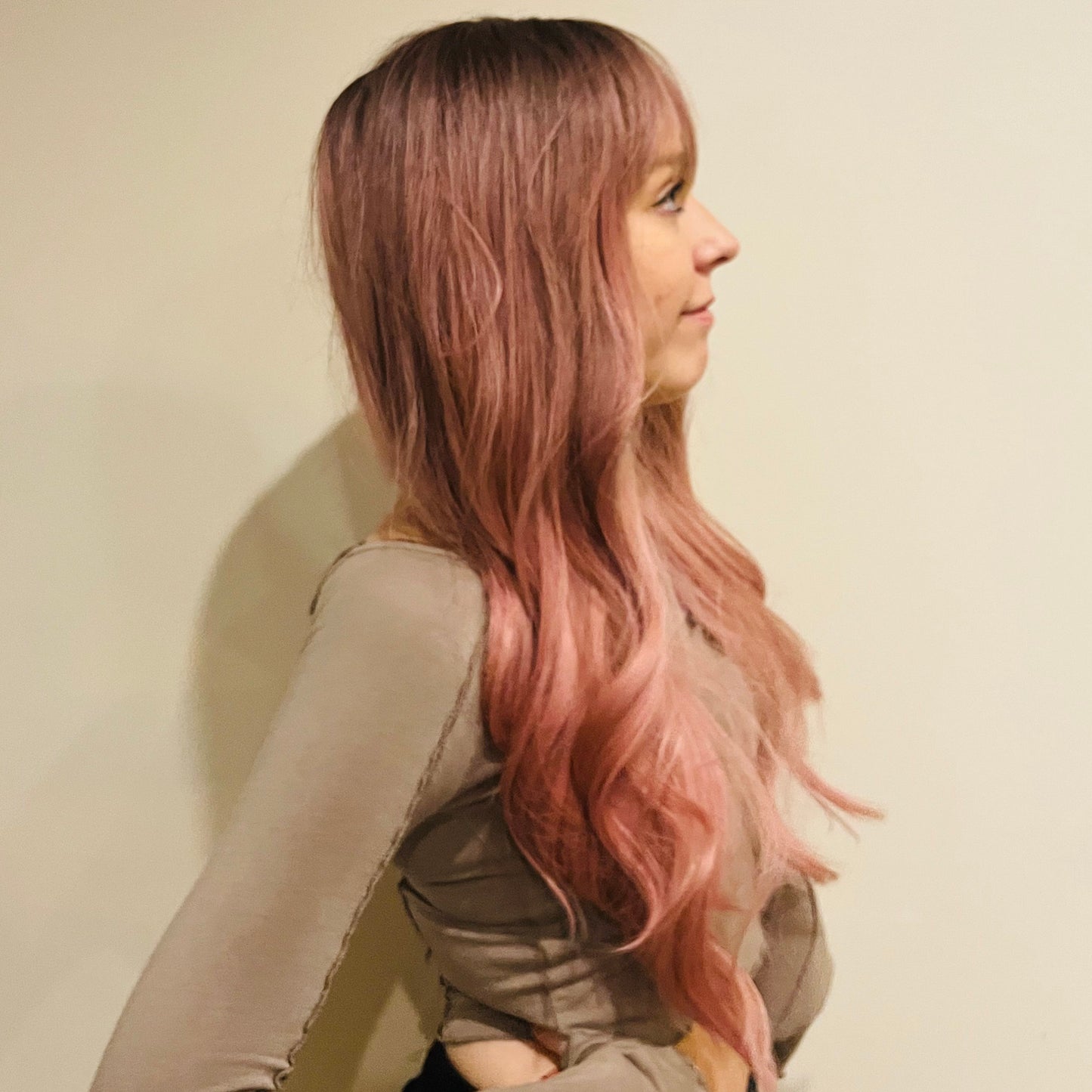100% Human Hair Virgin Hair Long Dusty Rose Pink Wig 26 Inches Wavy Wig