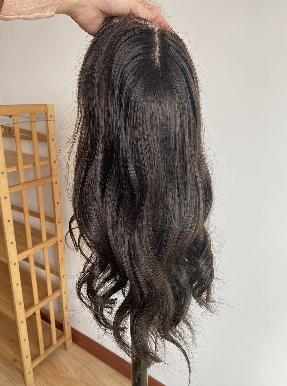 100% Human Hair Virgin Hair Long 20 Inch Wigs for Women UK, Darkest Brown