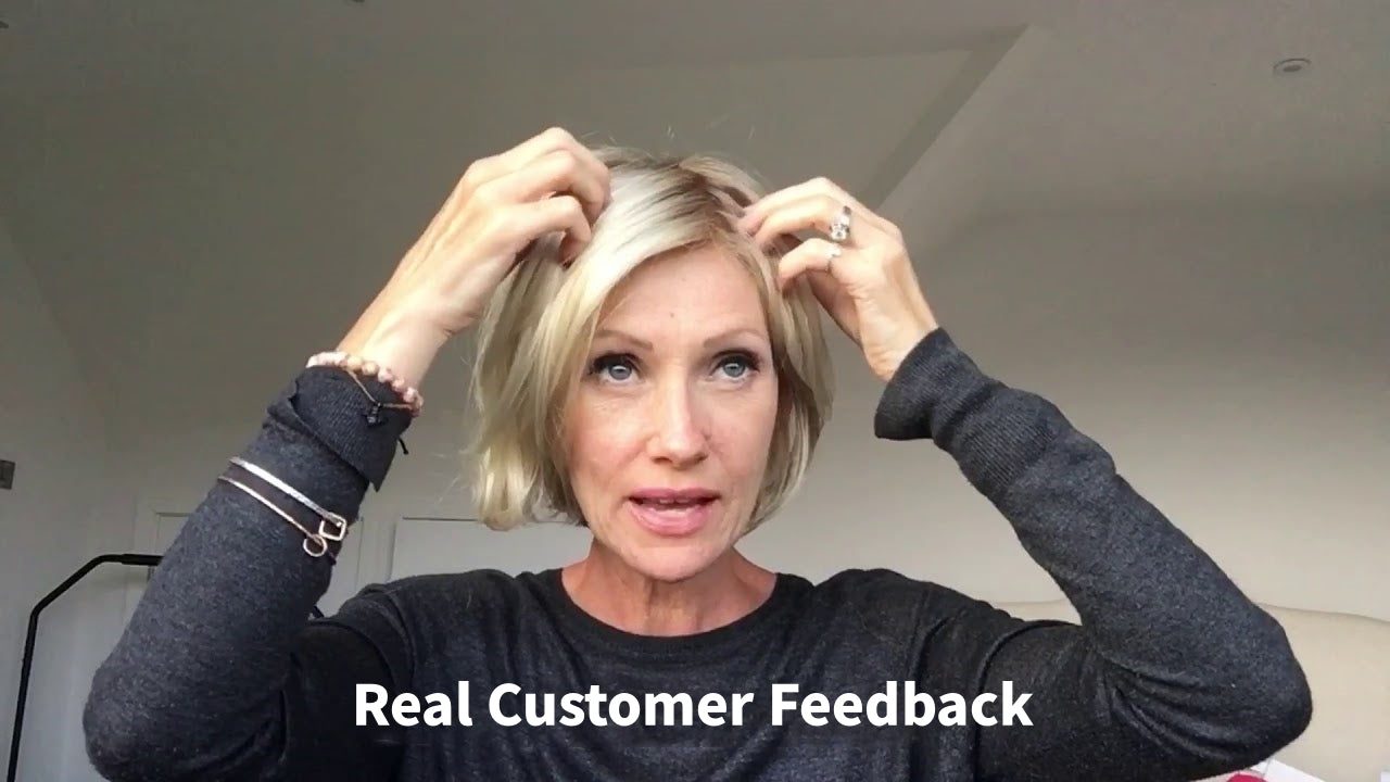 100% Human Hair Chin Length Wig Bob Lace Womens Wigs, Danish Blonde Rooted