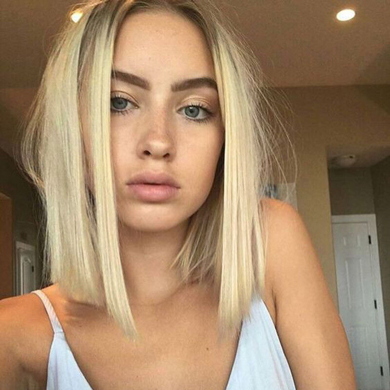 100% Human Hair Chin Length Wig Bob Natural Real Human Hair Lace Wigs
