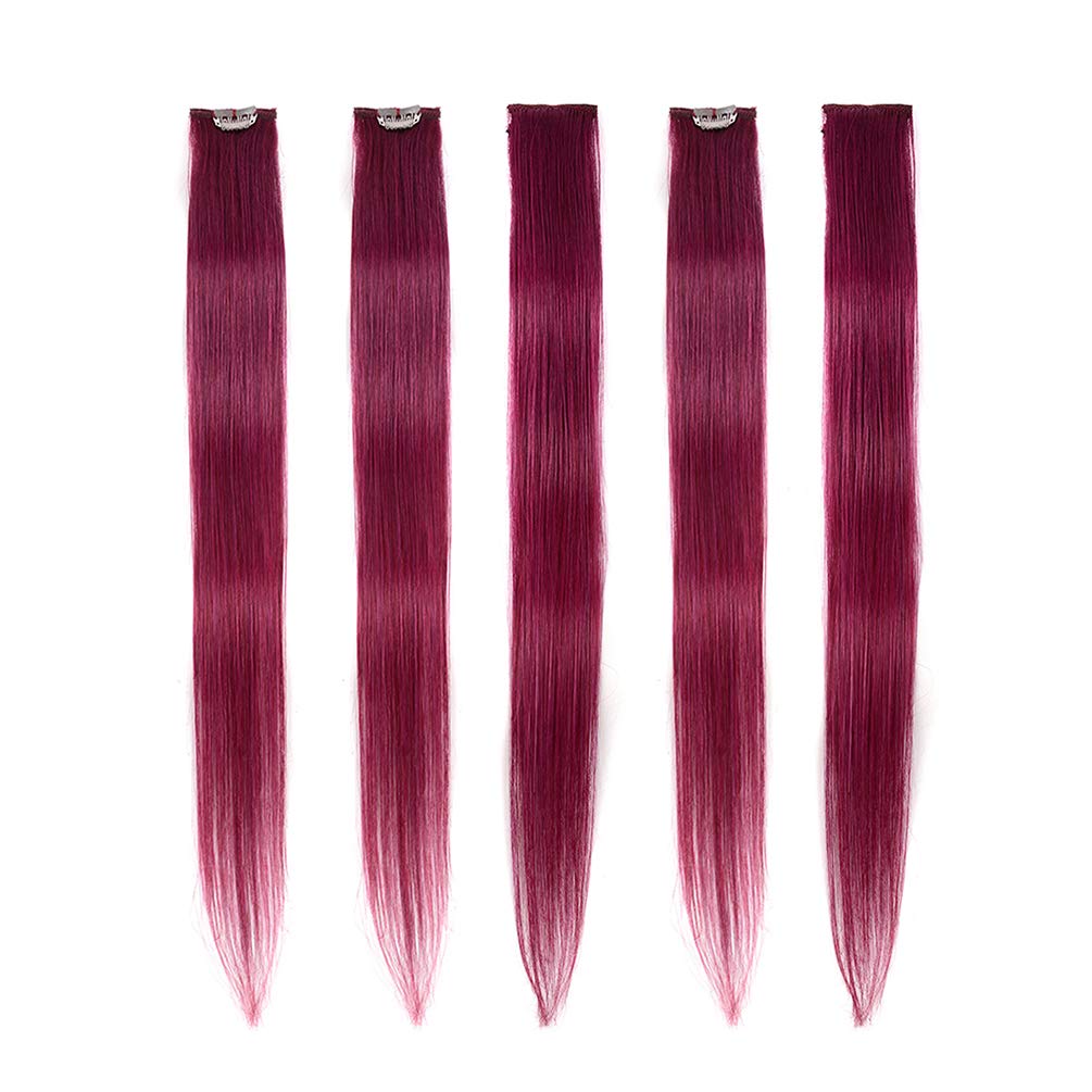 100% Human Hair Clip-in Hair Burgundy Colourful Extension For Women