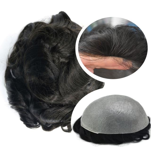 100 % Human Hair Super Thin Skin Men Toupee Wig Hair System