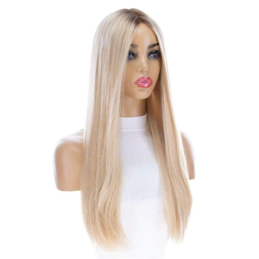 100% Human Hair Virgin Hair Long Women Wigs UK, Top Lace Front Wig, Swedish Blonde Rooted