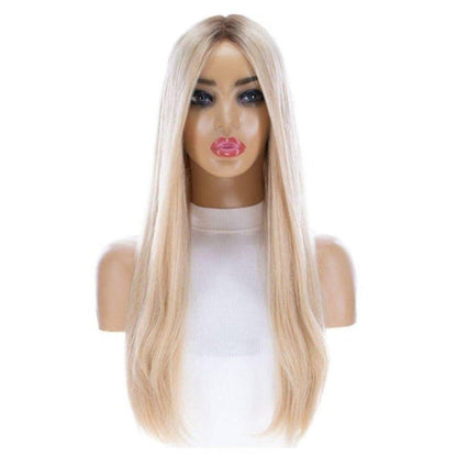 100% Human Hair Virgin Hair Long Women Wigs UK, Top Lace Front Wig, Swedish Blonde Rooted