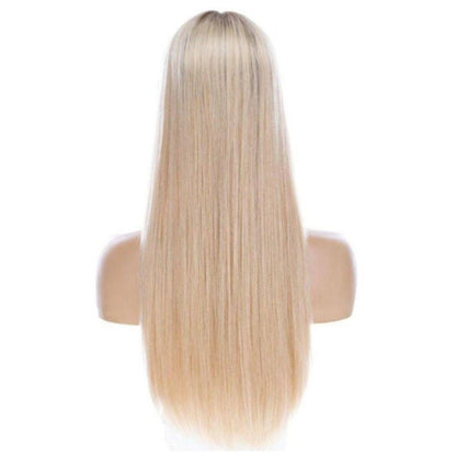 100% Human Hair Virgin Hair Long Women Wigs UK, Top Lace Front Wig, Swedish Blonde Rooted