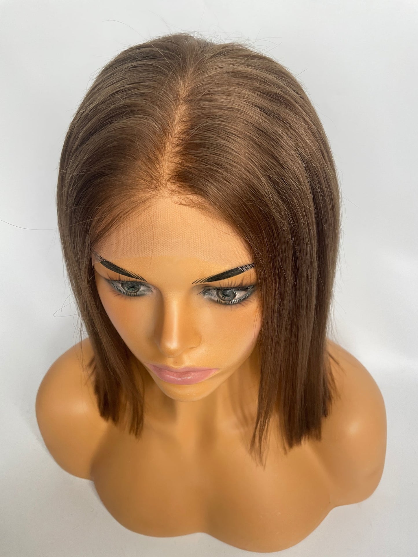 100% Human Hair 16 inch Hair Glueless Long Wigs for Women UK, Light Brown