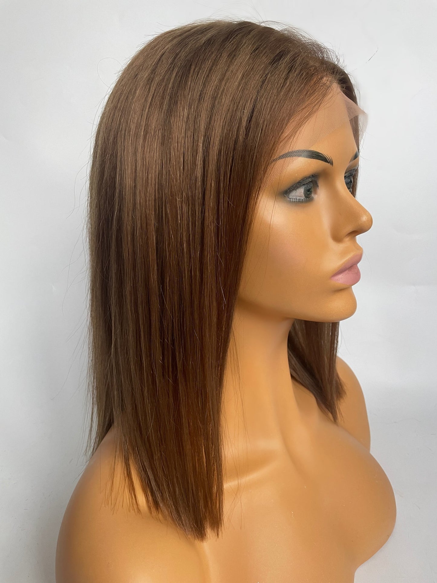 100% Human Hair 16 inch Hair Glueless Long Wigs for Women UK, Light Brown