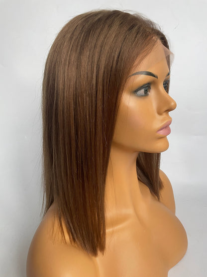 100% Human Hair 16 inch Hair Glueless Long Wigs for Women UK, Light Brown