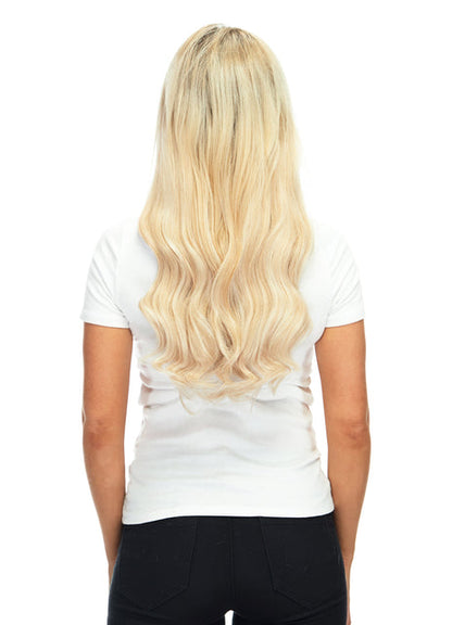 Human Hair Ladies Wig Virgin Hair Mid Shoulder Length Silk Top Lace Front Wigs, 140/22+6 Blonde Rooted