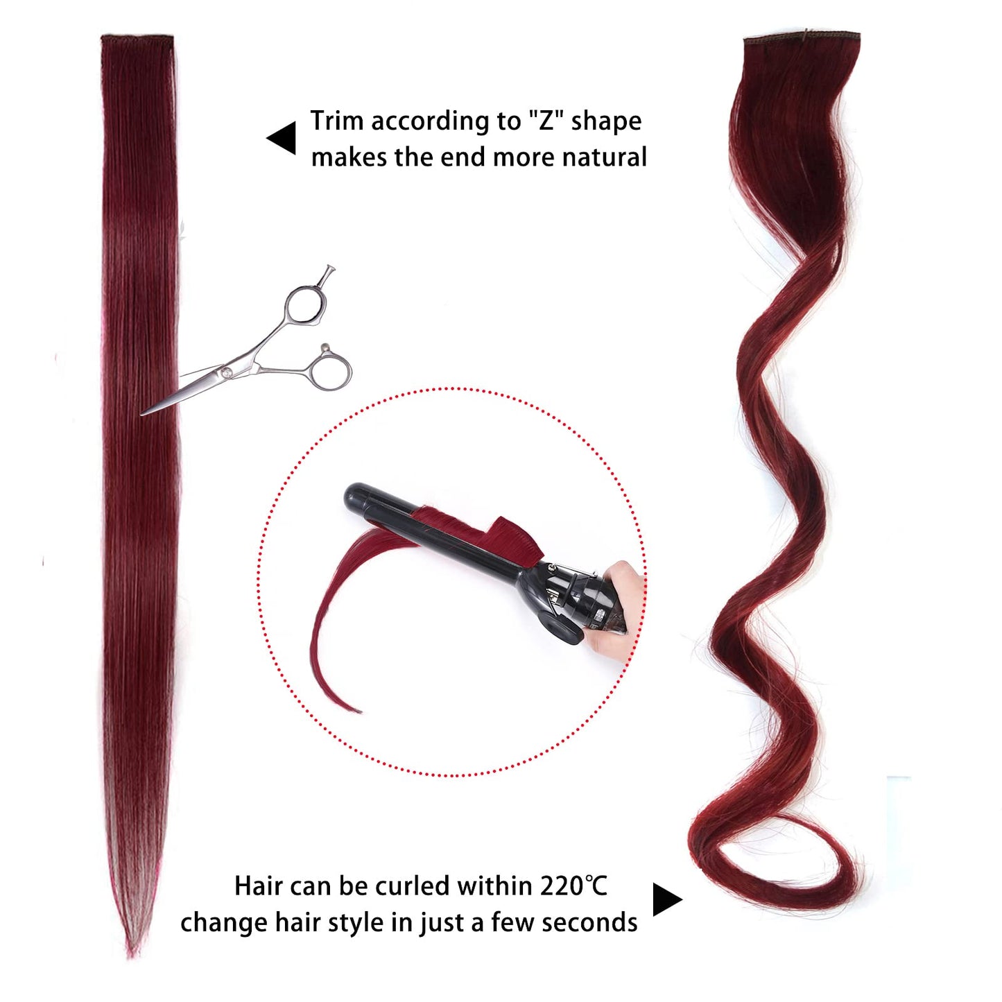 100% Human Hair Clip-in Hair Burgundy Colourful Extension For Women