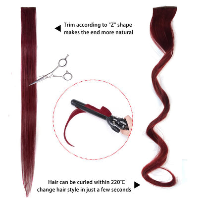 100% Human Hair Clip-in Hair Burgundy Colourful Extension For Women