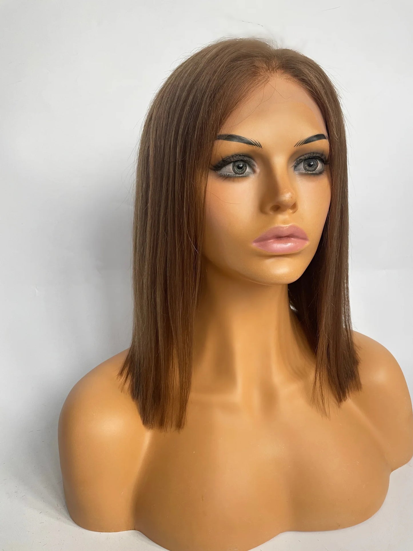 100% Human Hair 16 inch Hair Glueless Long Wigs for Women UK, Light Brown