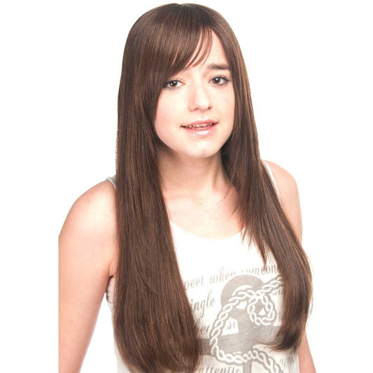 100% Human Hair Long Wigs with Bangs Real Human Hair, Dark Brown Mix Rooted & Dark Warm Brown