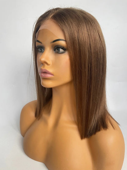 100% Human Hair 16 inch Hair Glueless Long Wigs for Women UK, Light Brown