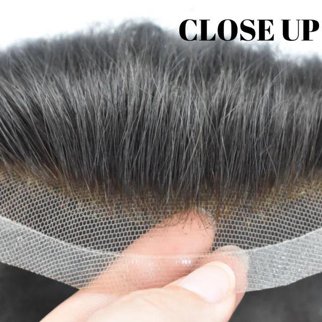 100% Human Hair Lace Front Men's Toupee Short Hair For V-looped Men's Natural Hair Toupee