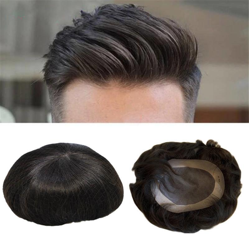 100% Human Hair Toupee Hair Short Wigs For Men Toupee Braiding Hair