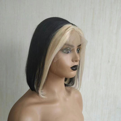 100% Human Hair Chin Length Wig Bob Natural  Real Human Hair Lace Wigs