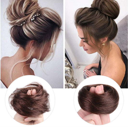 Human Hair Scrunchie With Rubber Band Hair Ring Wrap Extensions