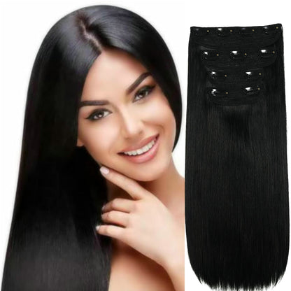 100% Human Hair 4 PCS Set Clip in Natural Black Wigs for Women