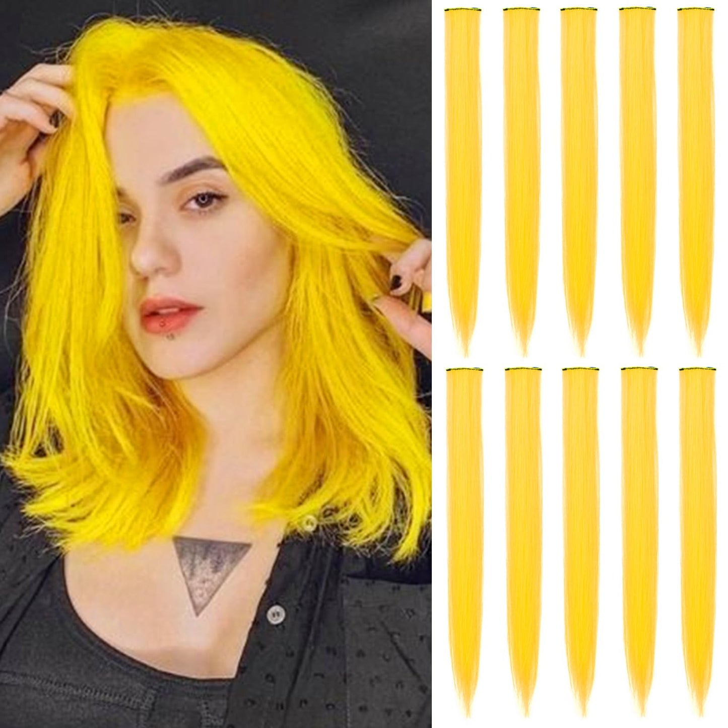 100% Human Hair Clip-in Hair Yellow Colourful Extension For Women