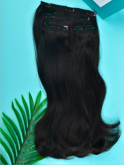 100% Human Hair 4 PCS Set Clip in Natural Black Wigs for Women