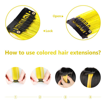 100% Human Hair Clip-in Hair Yellow Colourful Extension For Women