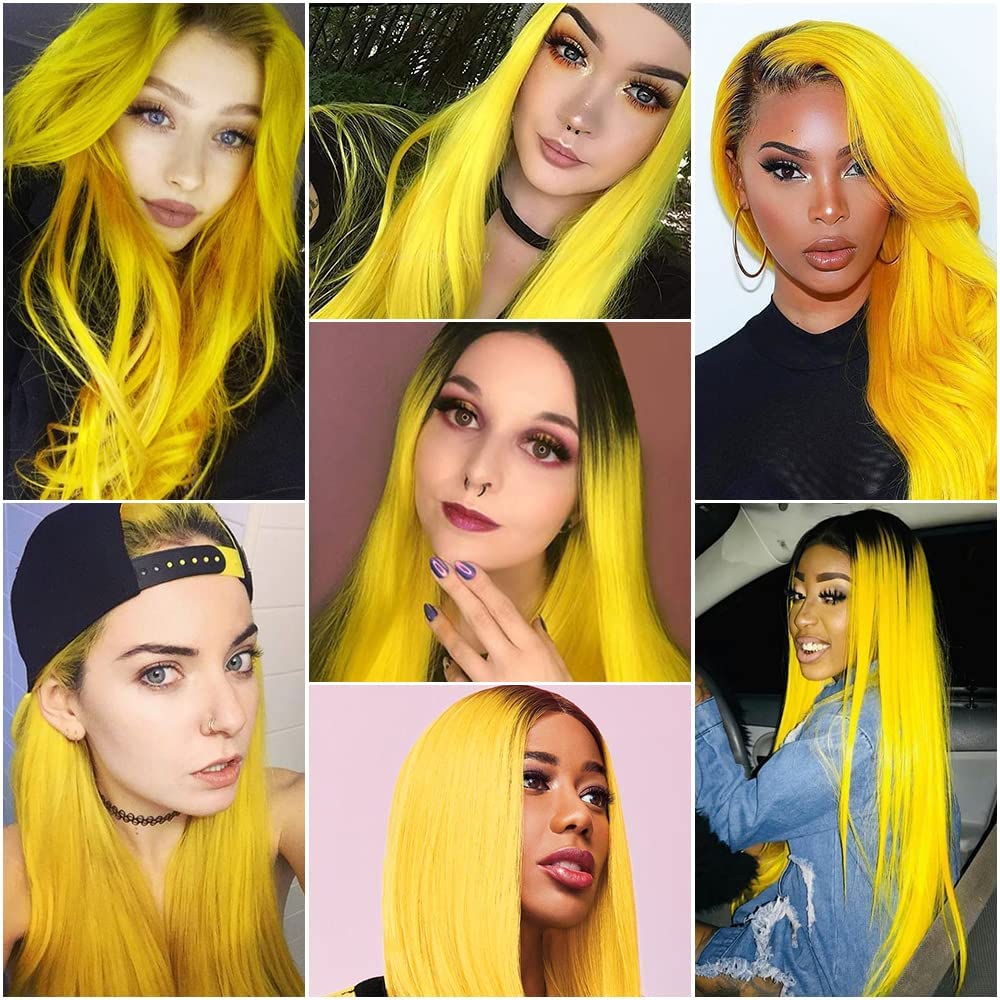 100% Human Hair Clip-in Hair Yellow Colourful Extension For Women