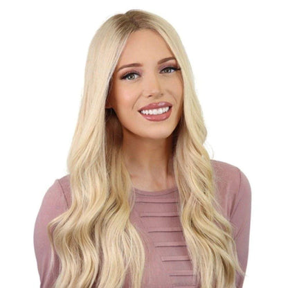 100% Human Hair Virgin Hair Long Women Wigs UK, Top Lace Front Wig, Swedish Blonde Rooted