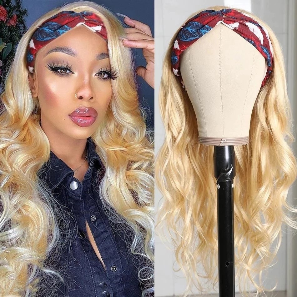 100% Human Hair Body Wave Headband Wig Blonde #613