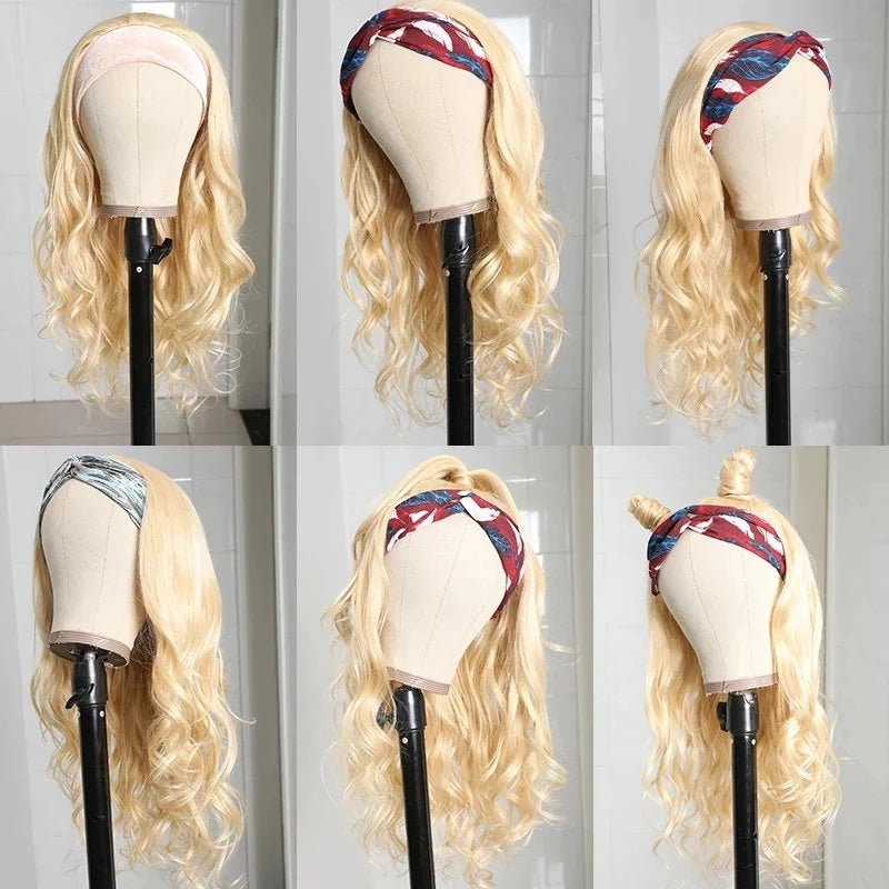 100% Human Hair Body Wave Headband Wig Blonde #613