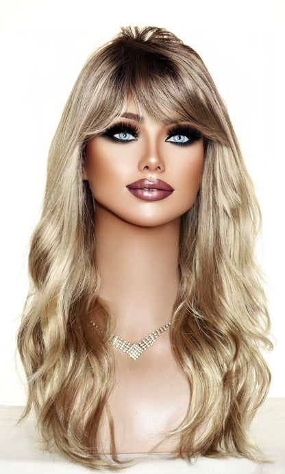 100% Human Hair Long Wigs 24 Inch, Creamy Toffee